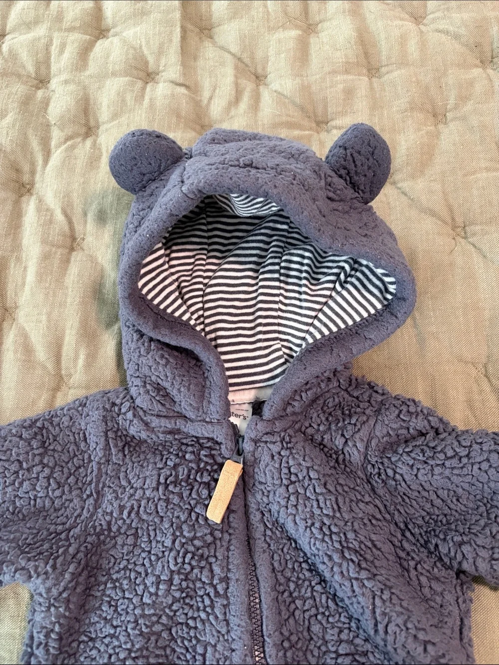Carter's Plush Navy Hooded Baby Coat with Bear Ears Detailing